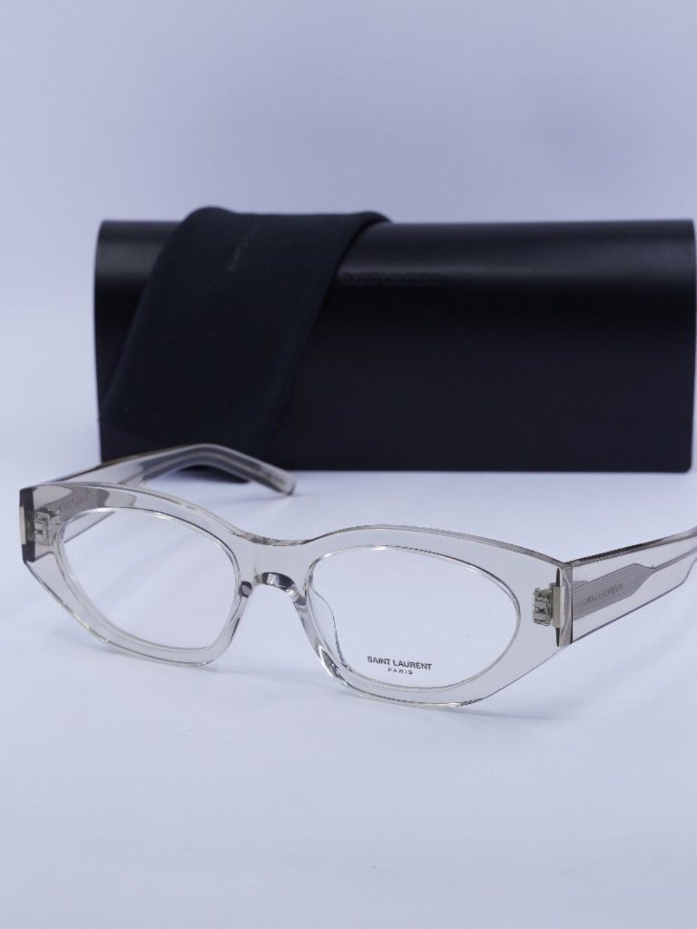 Saint Laurent SL638 OPT 004 Cat Eye Eyeglasses – Transparent Grey 55mm